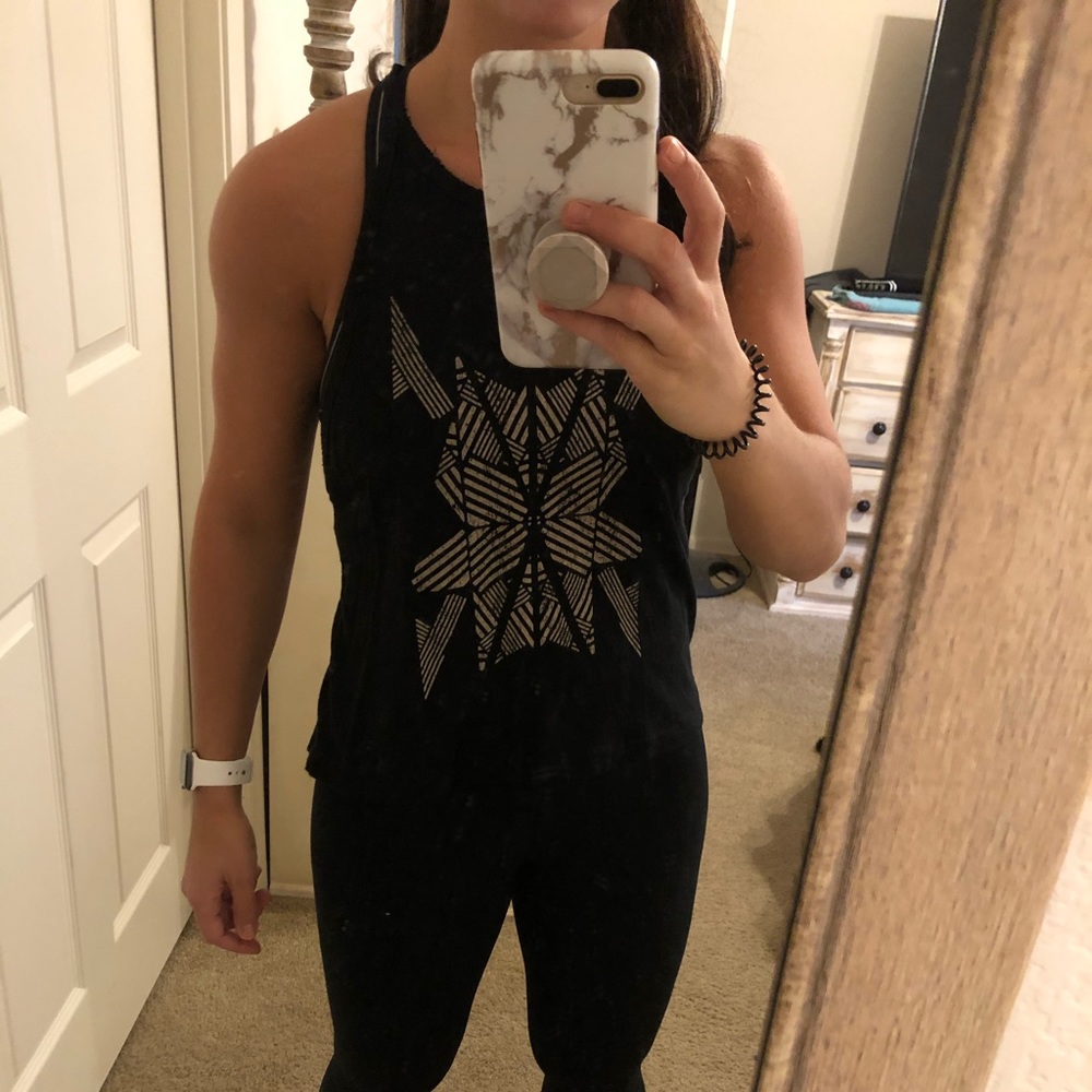 Black graphic tank with racer back